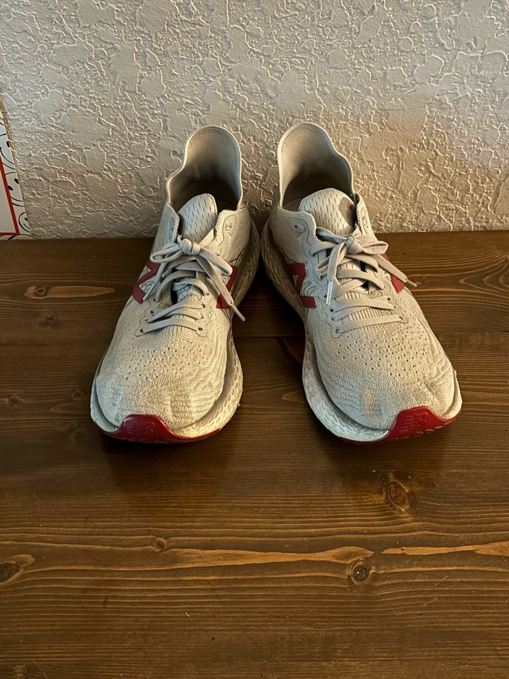 New Balance Light Gray Athletic Sneakers with Red Accent